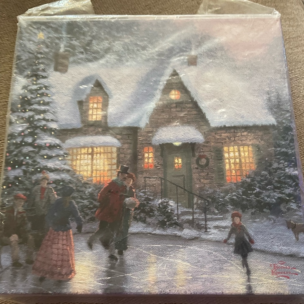 Thomas KinKade 14x14 Skaters Pond Wrapped Canvas